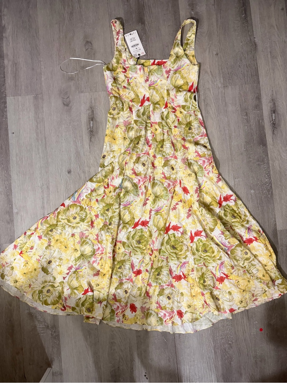 Desigual Yellow Floral Midi Dress with Red Accents - Picture 7 of 9